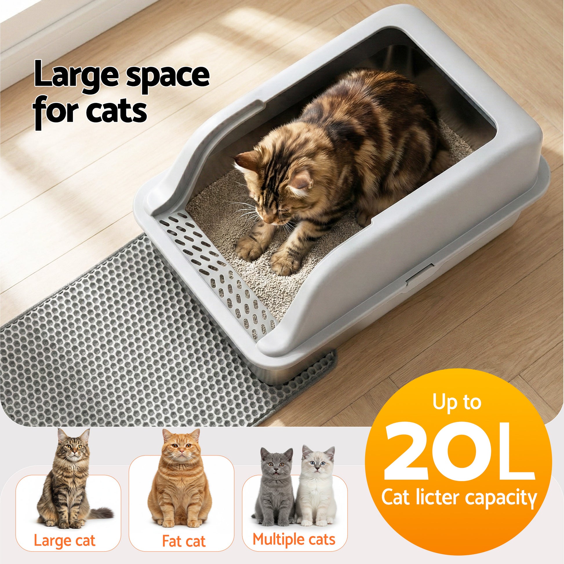 i.Pet Cat Litter Box Stainless Steel Large Semi-Enclosed Pet Kitty Toilet Grey - view 6