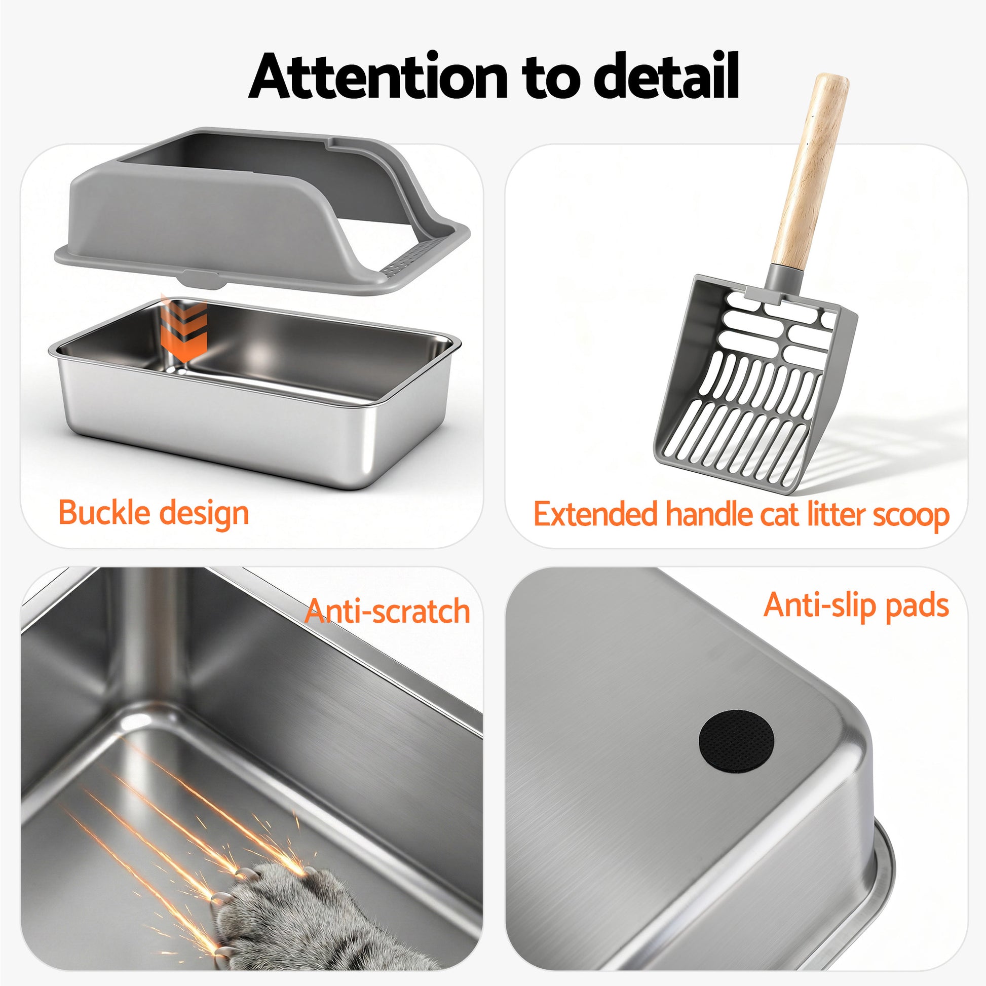 i.Pet Cat Litter Box Stainless Steel Large Semi-Enclosed Pet Kitty Toilet Grey - view 7