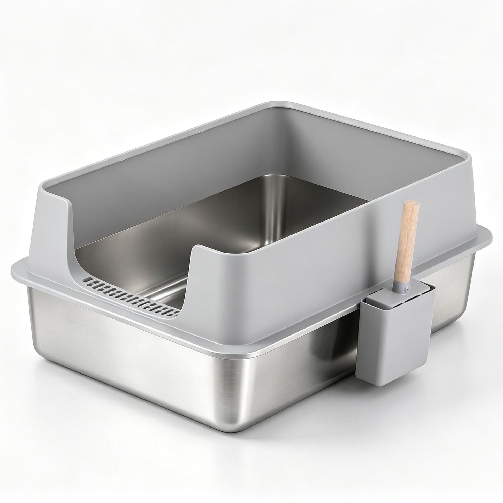 i.Pet XXL Cat Litter Box Stainless Steel Jumbo Semi-Enclosed Pet Kitty Toilet Grey - view 2