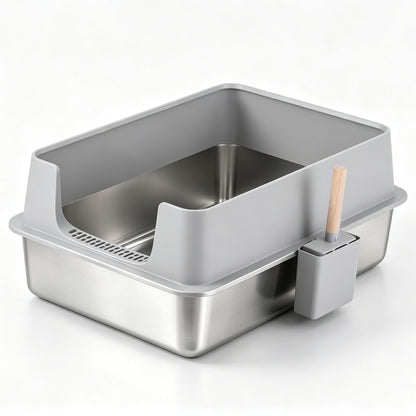 i.Pet XXL Cat Litter Box Stainless Steel Jumbo Semi-Enclosed Pet Kitty Toilet Grey - view 2