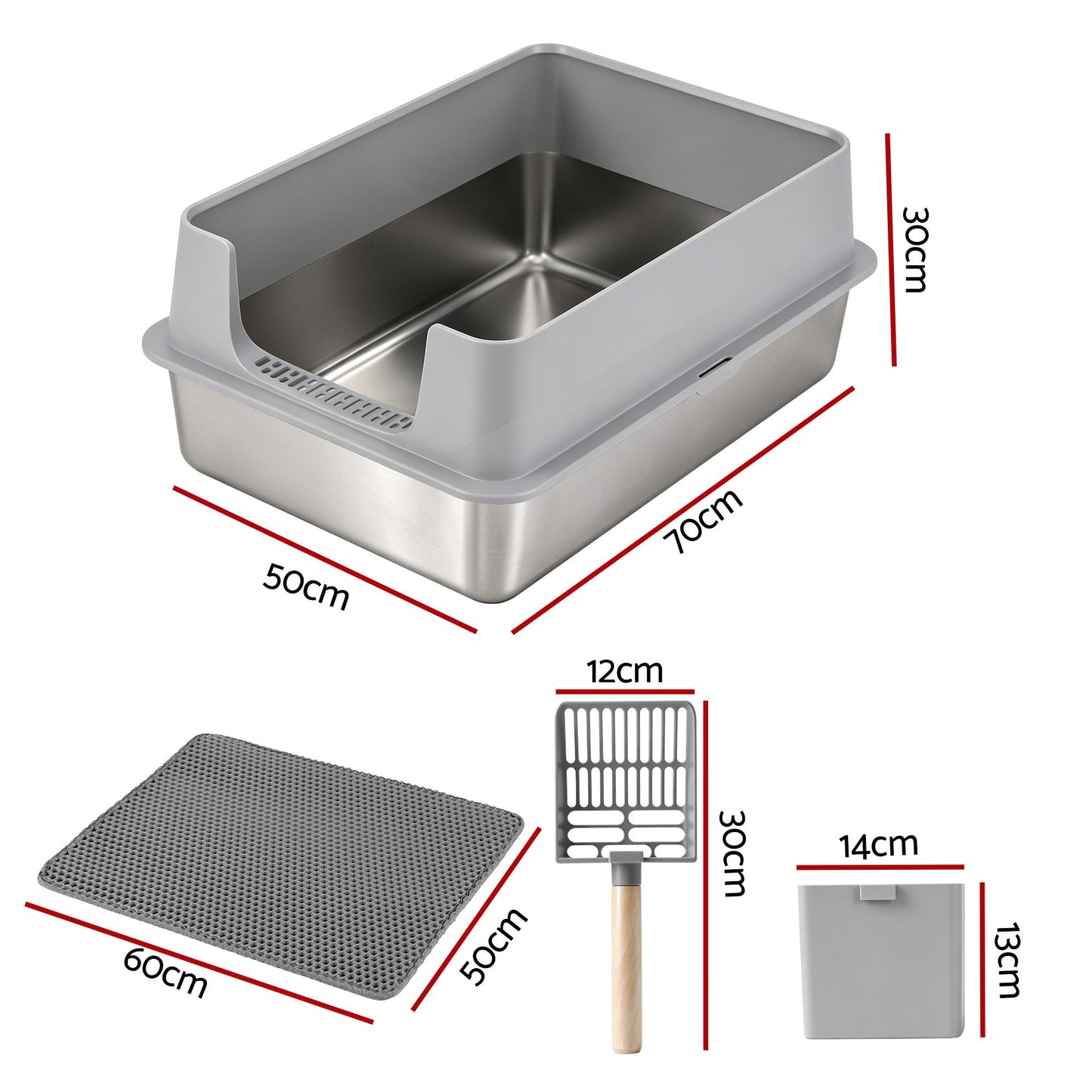 i.Pet XXL Cat Litter Box Stainless Steel Jumbo Semi-Enclosed Pet Kitty Toilet Grey - view 3