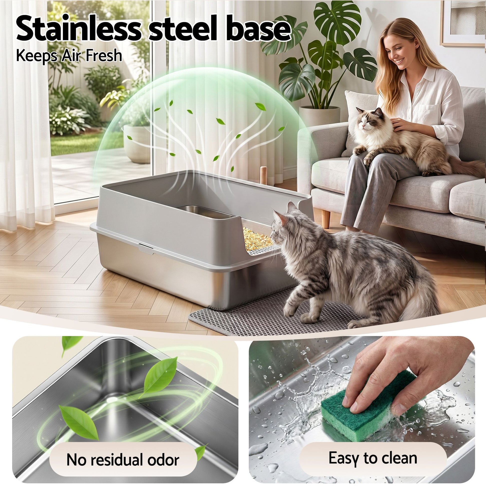 i.Pet XXL Cat Litter Box Stainless Steel Jumbo Semi-Enclosed Pet Kitty Toilet Grey - view 5
