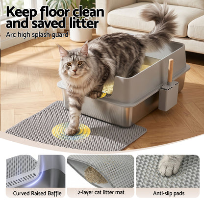 i.Pet XXL Cat Litter Box Stainless Steel Jumbo Semi-Enclosed Pet Kitty Toilet Grey - view 6