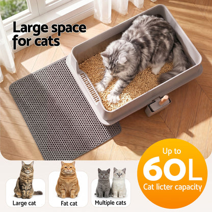 i.Pet XXL Cat Litter Box Stainless Steel Jumbo Semi-Enclosed Pet Kitty Toilet Grey - view 7