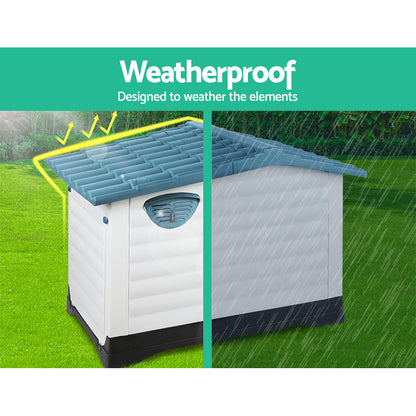 i.Pet Dog Kennel House Extra Large Outdoor Plastic Puppy Pet Cabin Shelter XL Blue - view 3