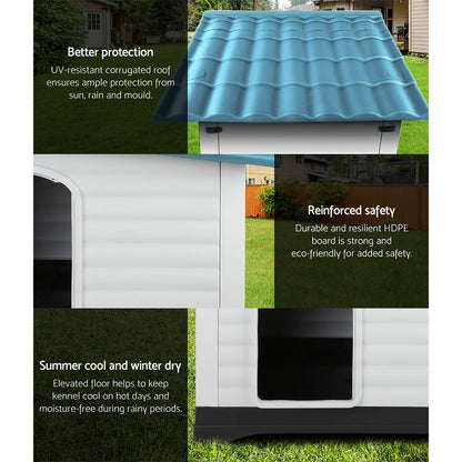 i.Pet Dog Kennel House Extra Large Outdoor Plastic Puppy Pet Cabin Shelter XL Blue - view 4