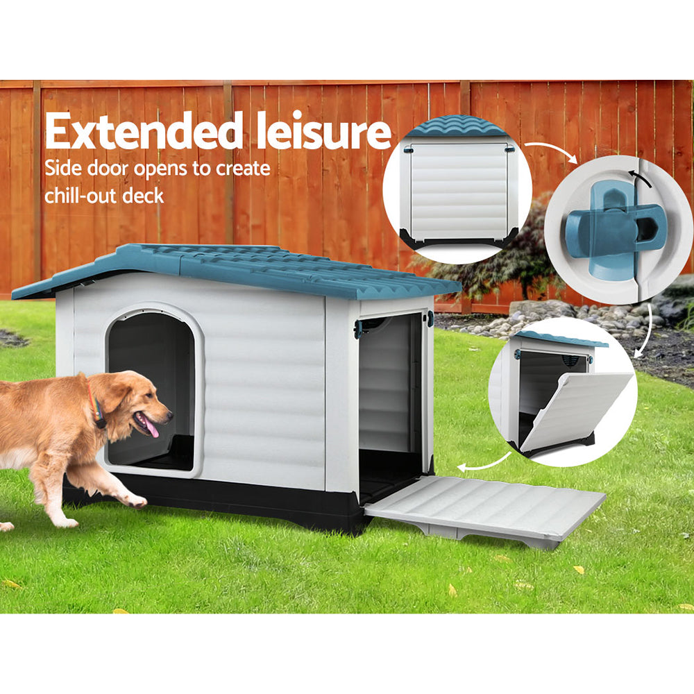 i.Pet Dog Kennel House Extra Large Outdoor Plastic Puppy Pet Cabin Shelter XL Blue - view 5