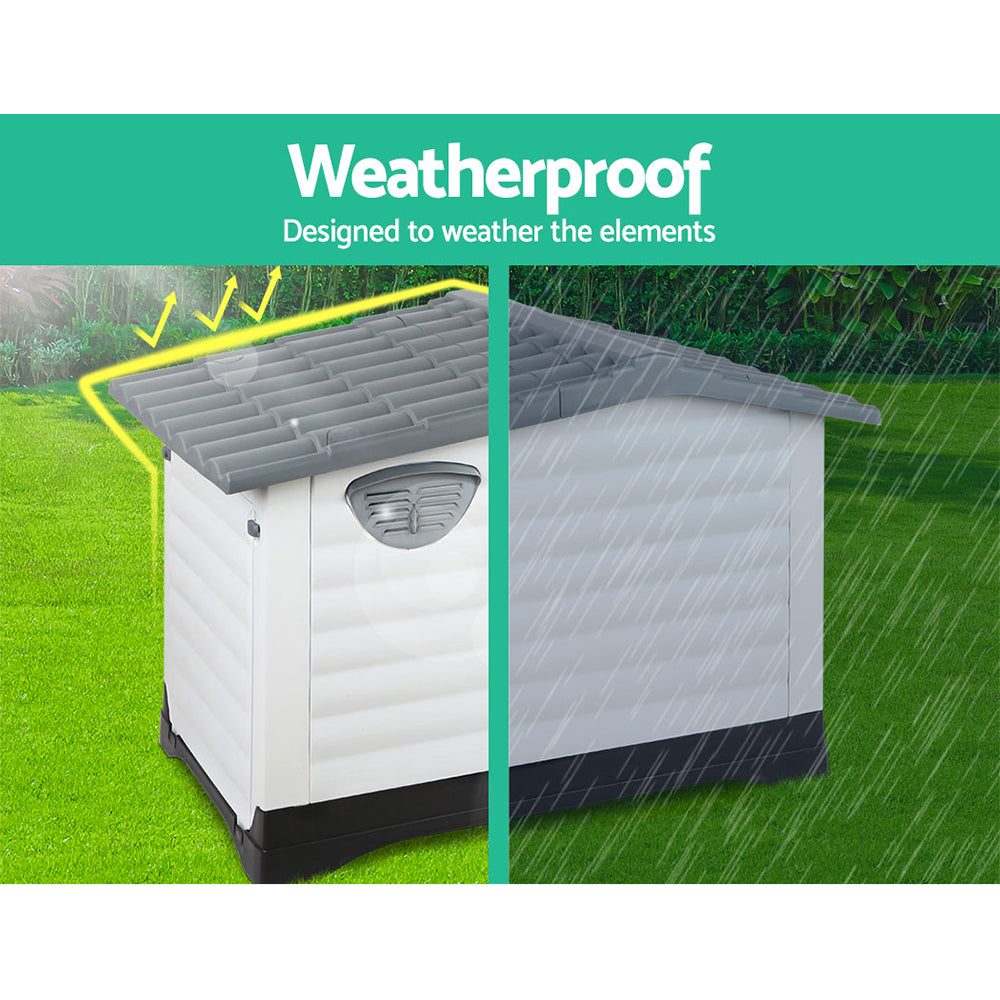 i.Pet Dog Kennel House Extra Large Outdoor Plastic Puppy Pet Cabin Shelter XL Grey - view 3