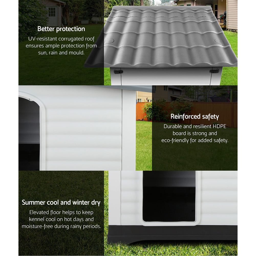 i.Pet Dog Kennel House Extra Large Outdoor Plastic Puppy Pet Cabin Shelter XL Grey - view 4