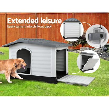 i.Pet Dog Kennel House Extra Large Outdoor Plastic Puppy Pet Cabin Shelter XL Grey - view 5