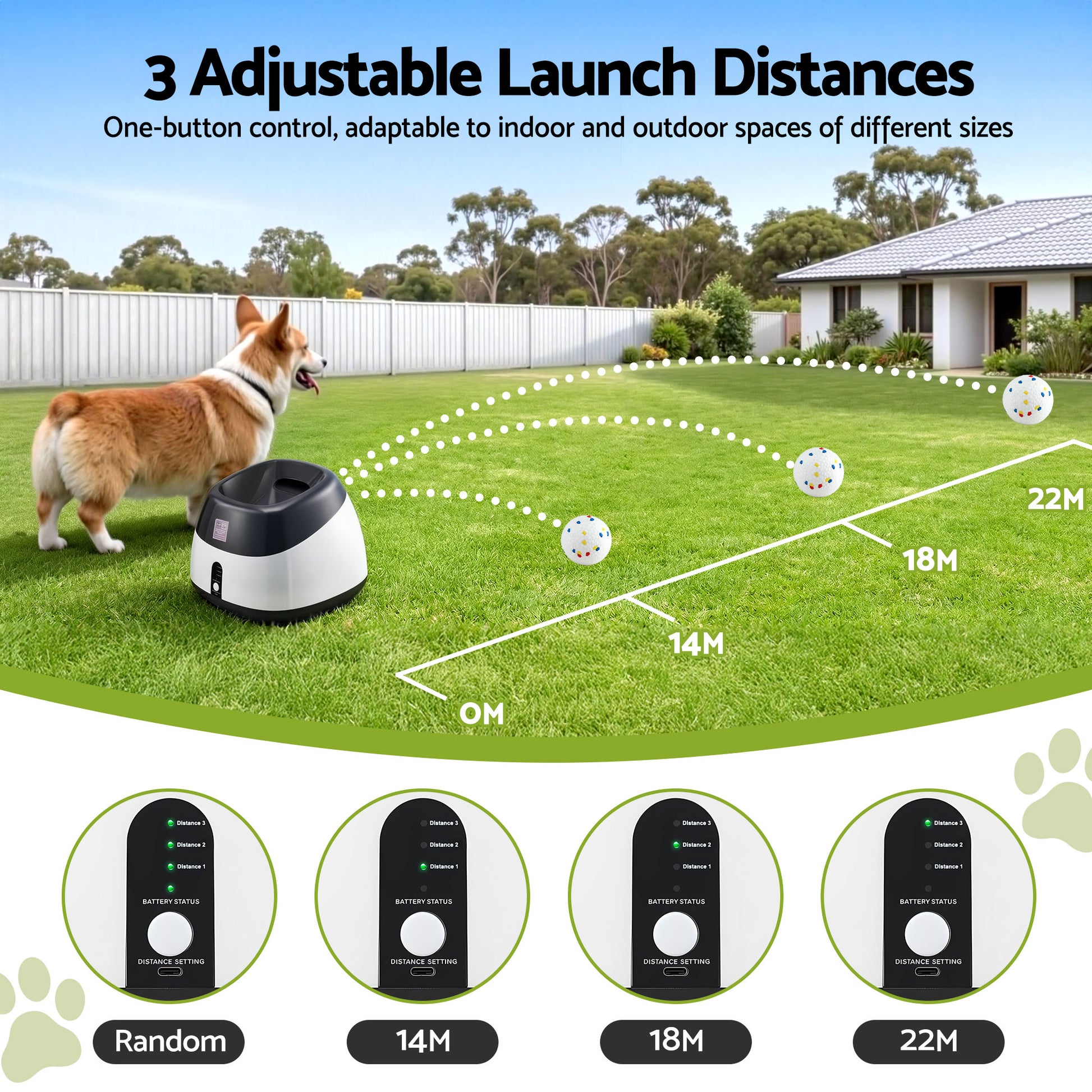 i.Pet Dog Ball Launcher Thrower with 6 ETPU Balls & 14/18/22m Launch Distance Black - view 4