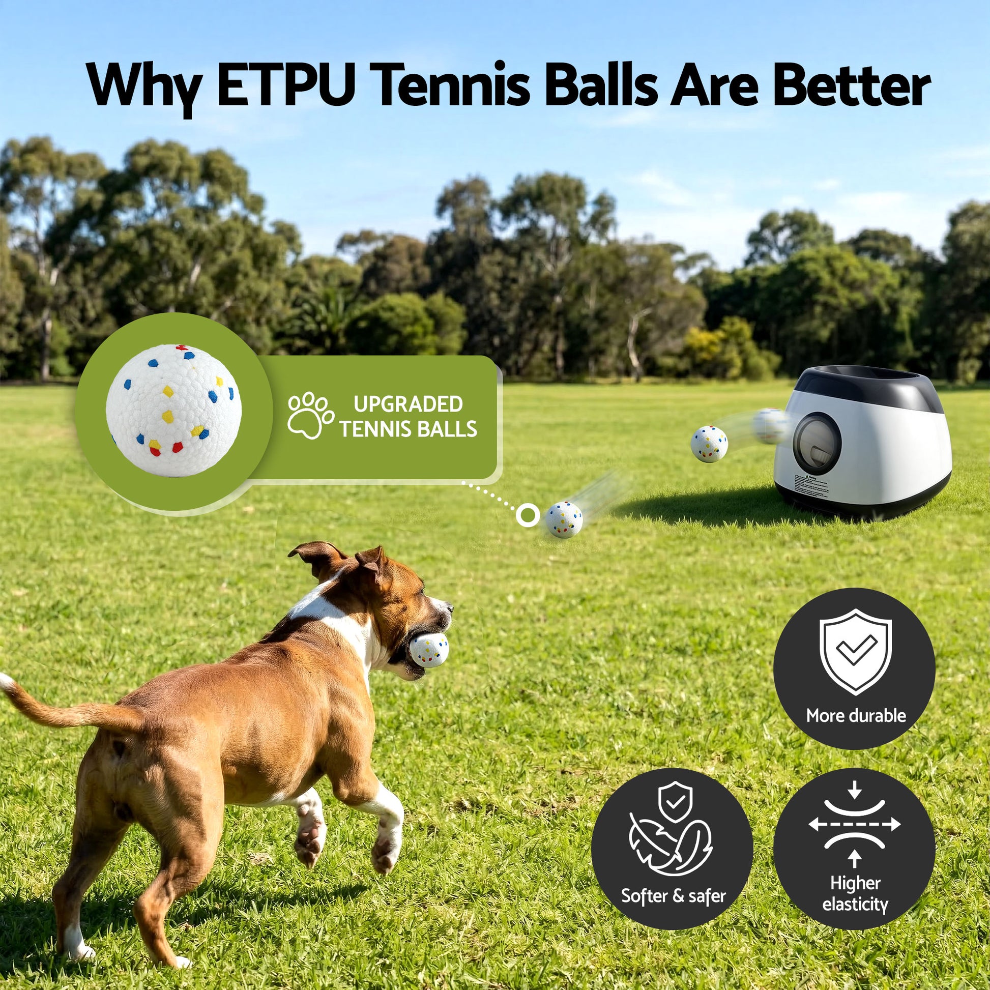 i.Pet Dog Ball Launcher Thrower with 6 ETPU Balls & 14/18/22m Launch Distance Black - view 6