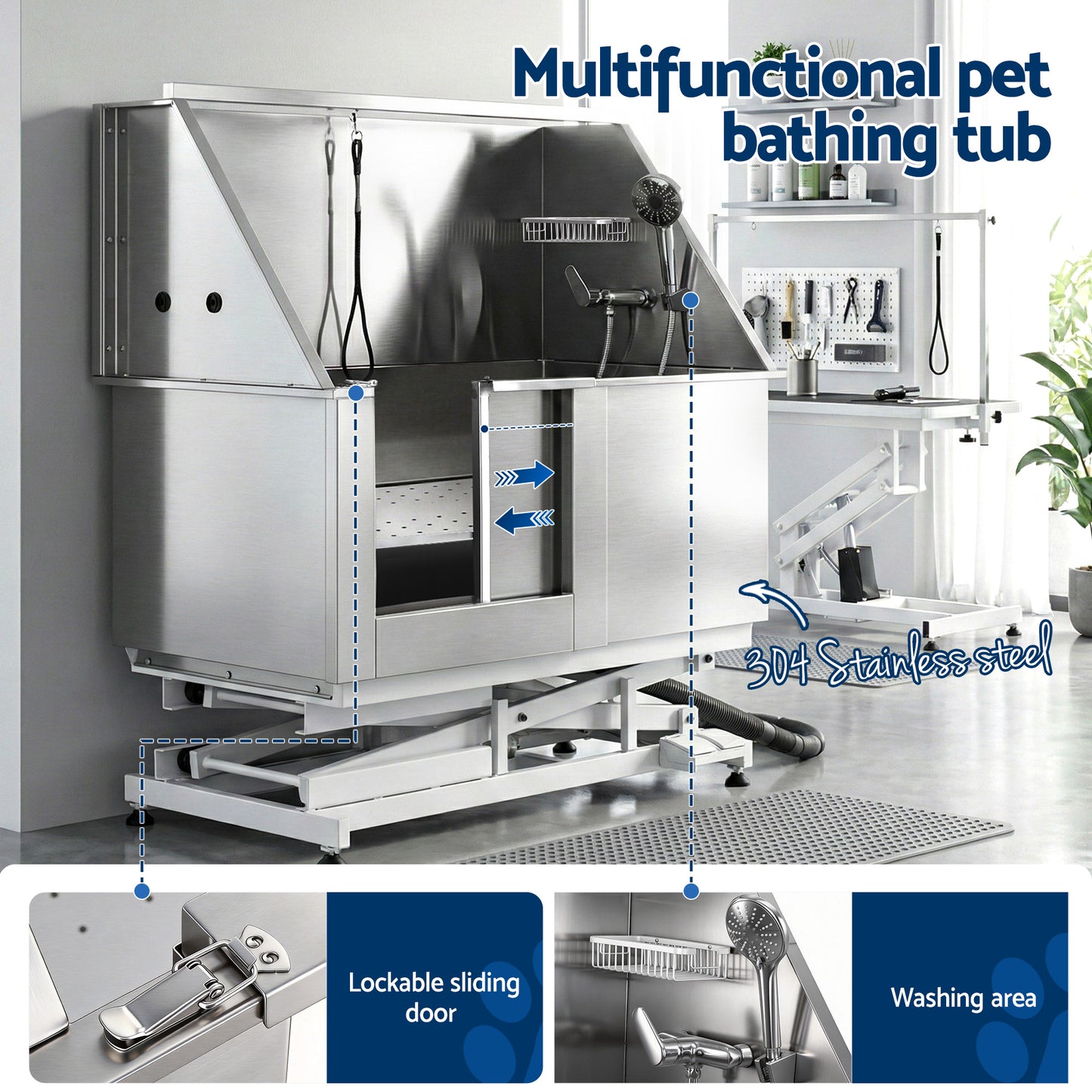 i.Pet Electric Pet Bath Tub Dog Grooming Stainless Steel Wash Station 127cm - view 4