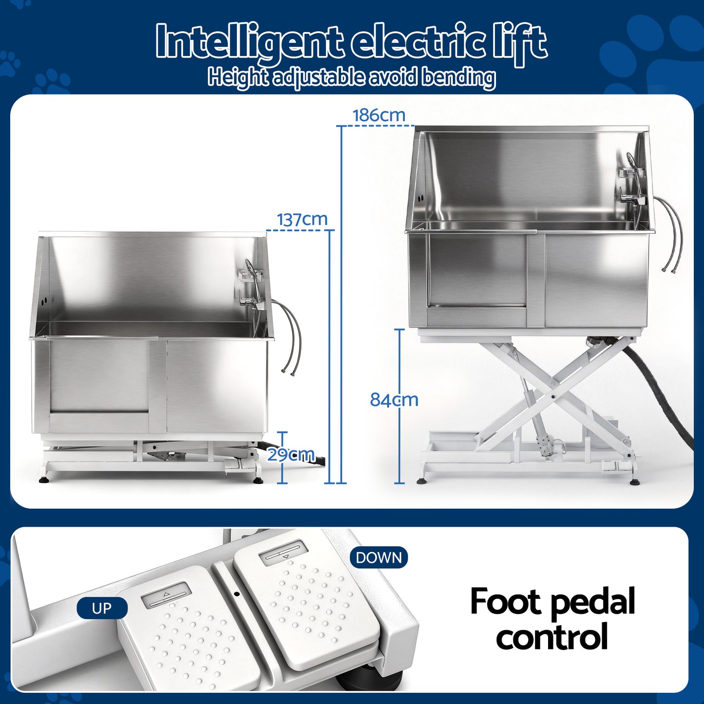 i.Pet Electric Pet Bath Tub Dog Grooming Stainless Steel Wash Station 127cm - view 5