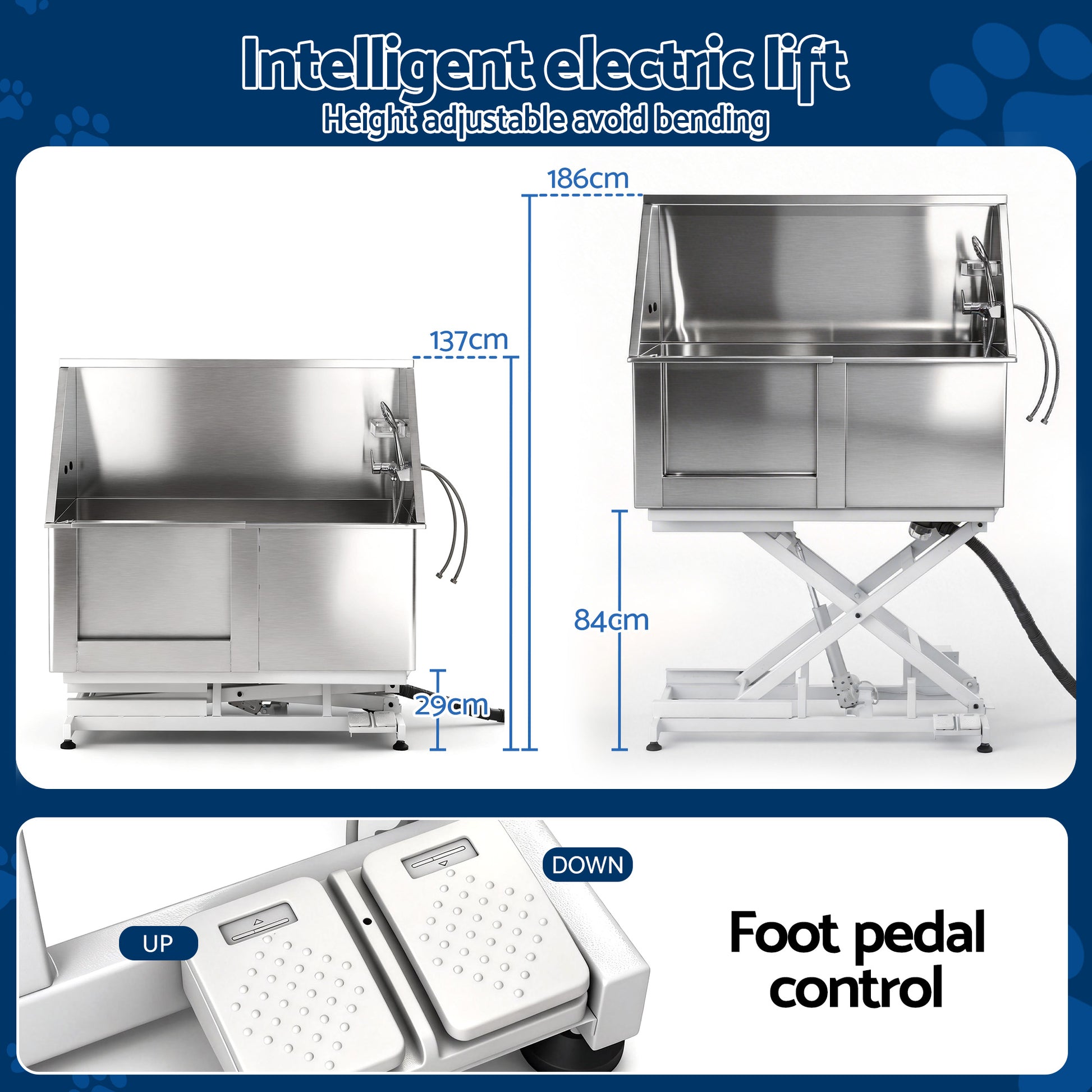 i.Pet Electric Pet Bath Tub Dog Grooming Stainless Steel Wash Station 127cm - view 5