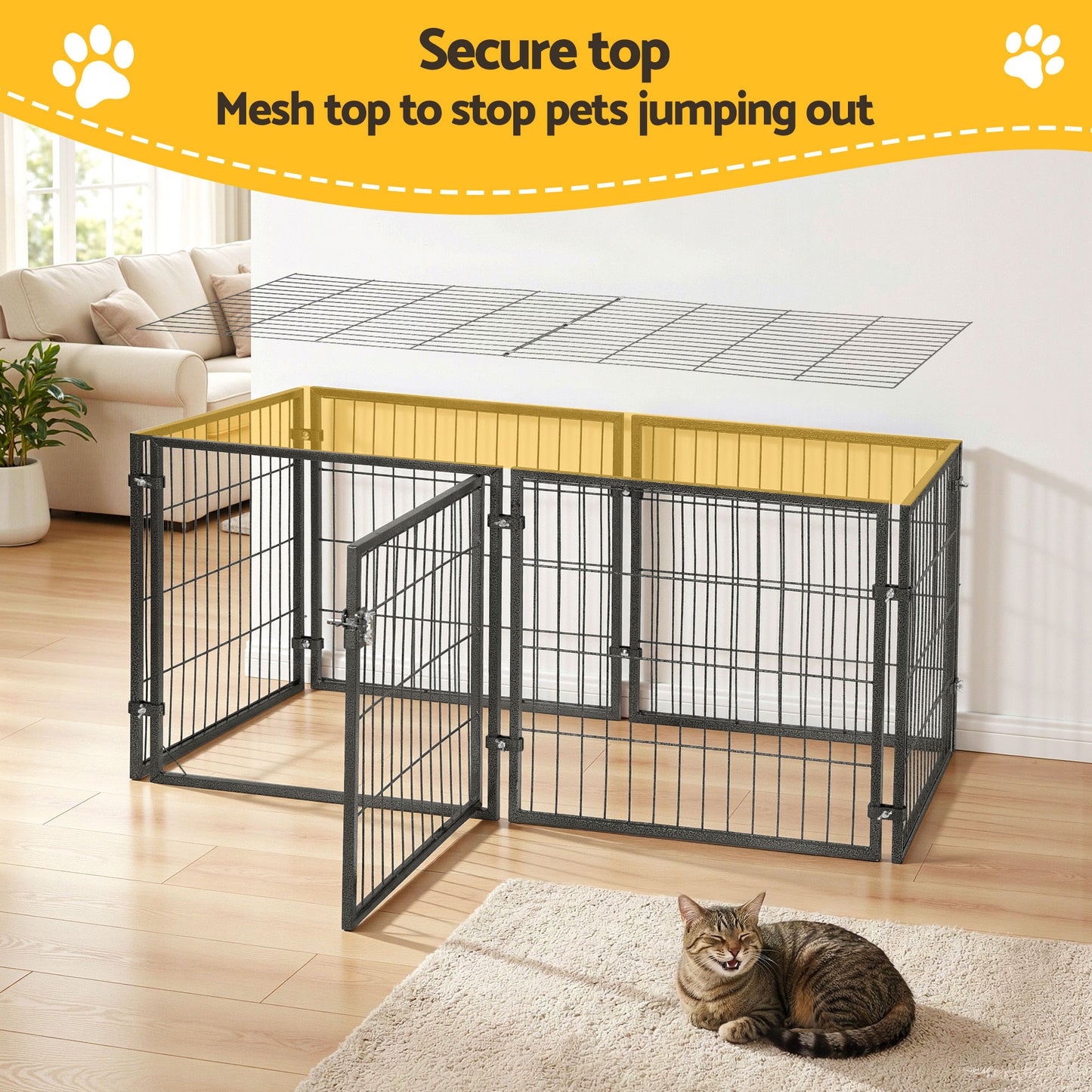i.Pet Large Dog Crate Cage Playpen 129cm Puppy Pen Pet Enclosure Black - view 5