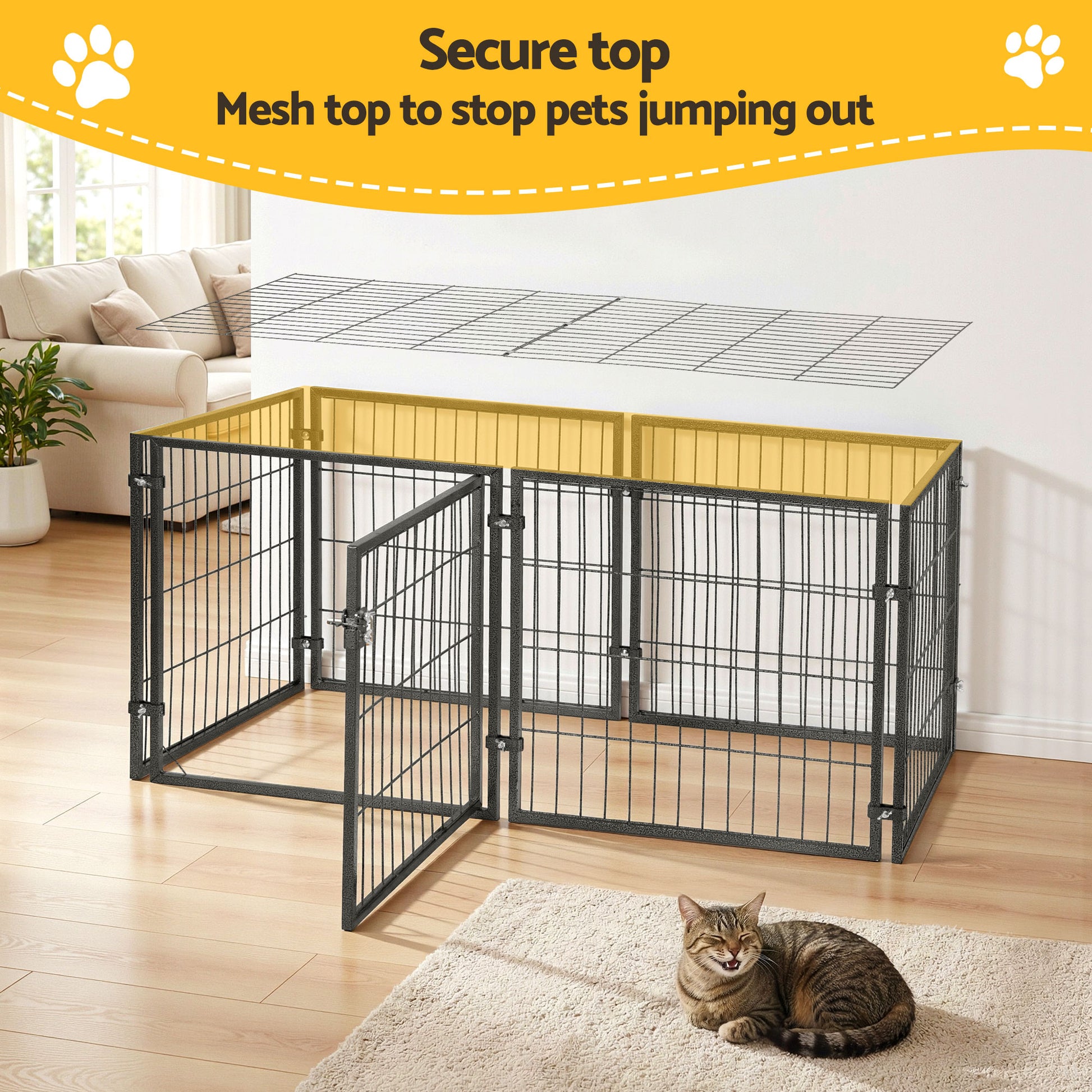 i.Pet Large Dog Crate Cage Playpen 129cm Puppy Pen Pet Enclosure Black - view 5
