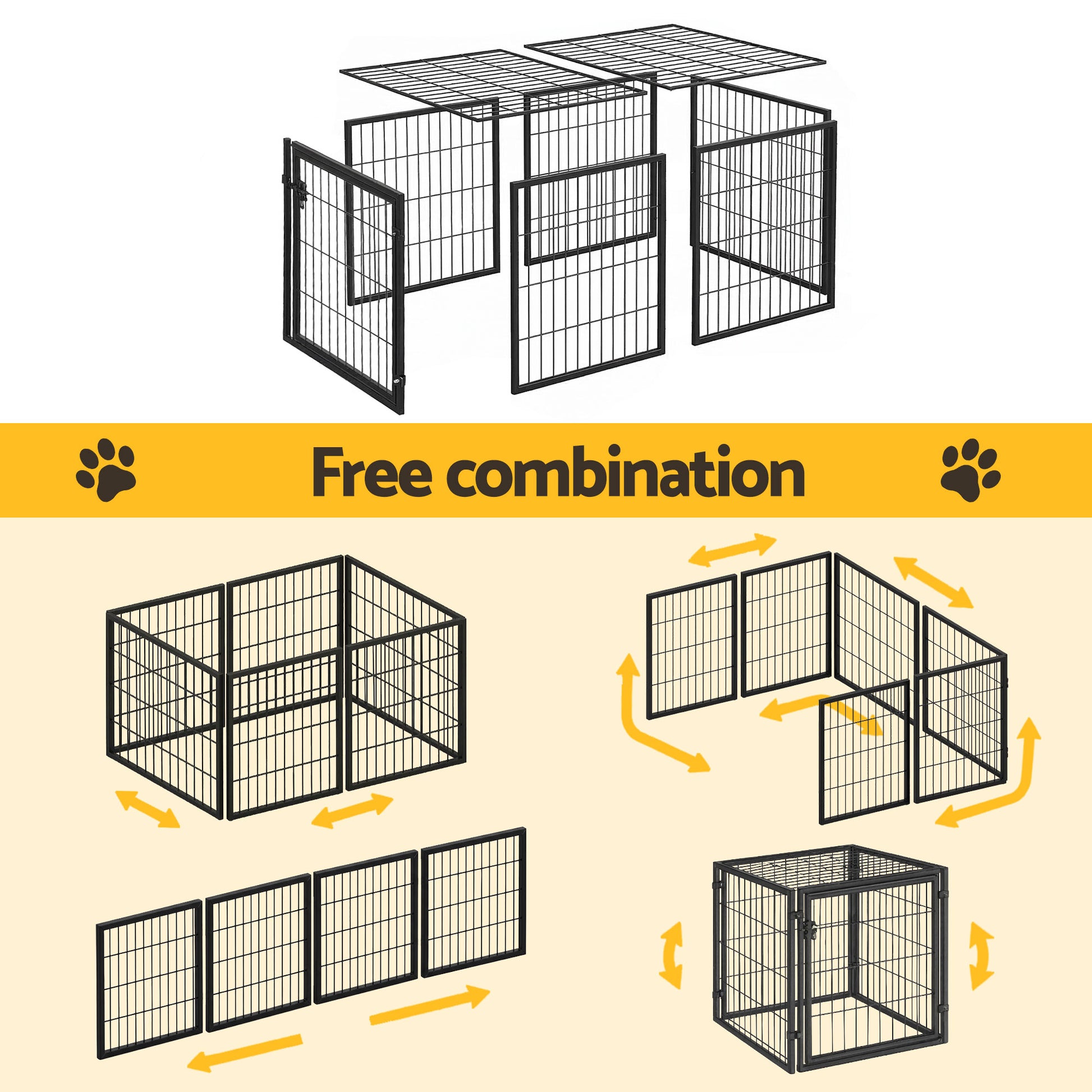 i.Pet Large Dog Crate Cage Playpen 129cm Puppy Pen Pet Enclosure Black - view 8