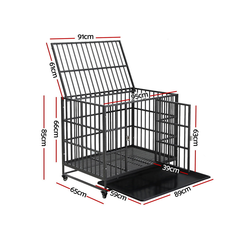 i.Pet Dog Cage Crate Large Puppy Cat Anti-Bite Pet Kennel Wheels w/Tray Metal - view 2
