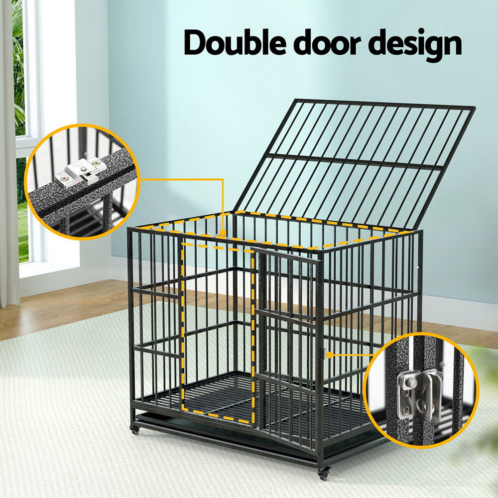 i.Pet Dog Cage Crate Large Puppy Cat Anti-Bite Pet Kennel Wheels w/Tray Metal - view 5