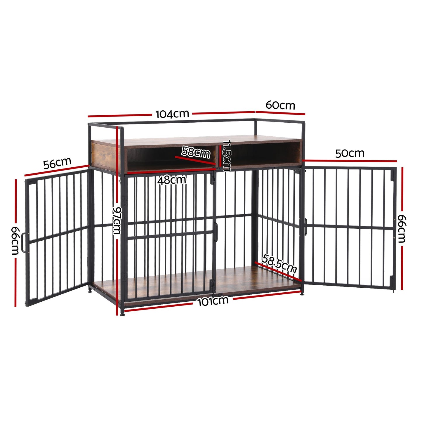 i.Pet 2-in-1 Wooden Dog Crate 104cm Pet Cage Furniture End Table Storage Black - view 3