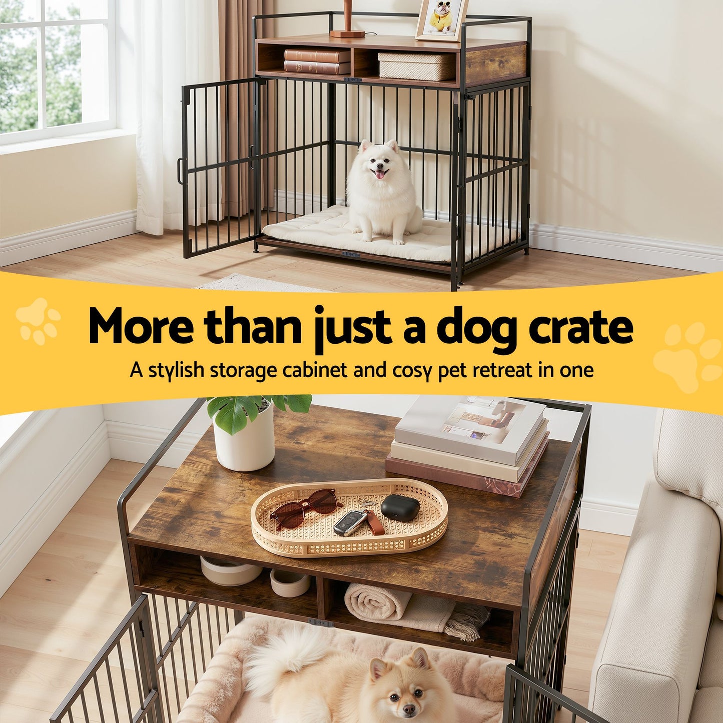i.Pet 2-in-1 Wooden Dog Crate 104cm Pet Cage Furniture End Table Storage Black - view 5