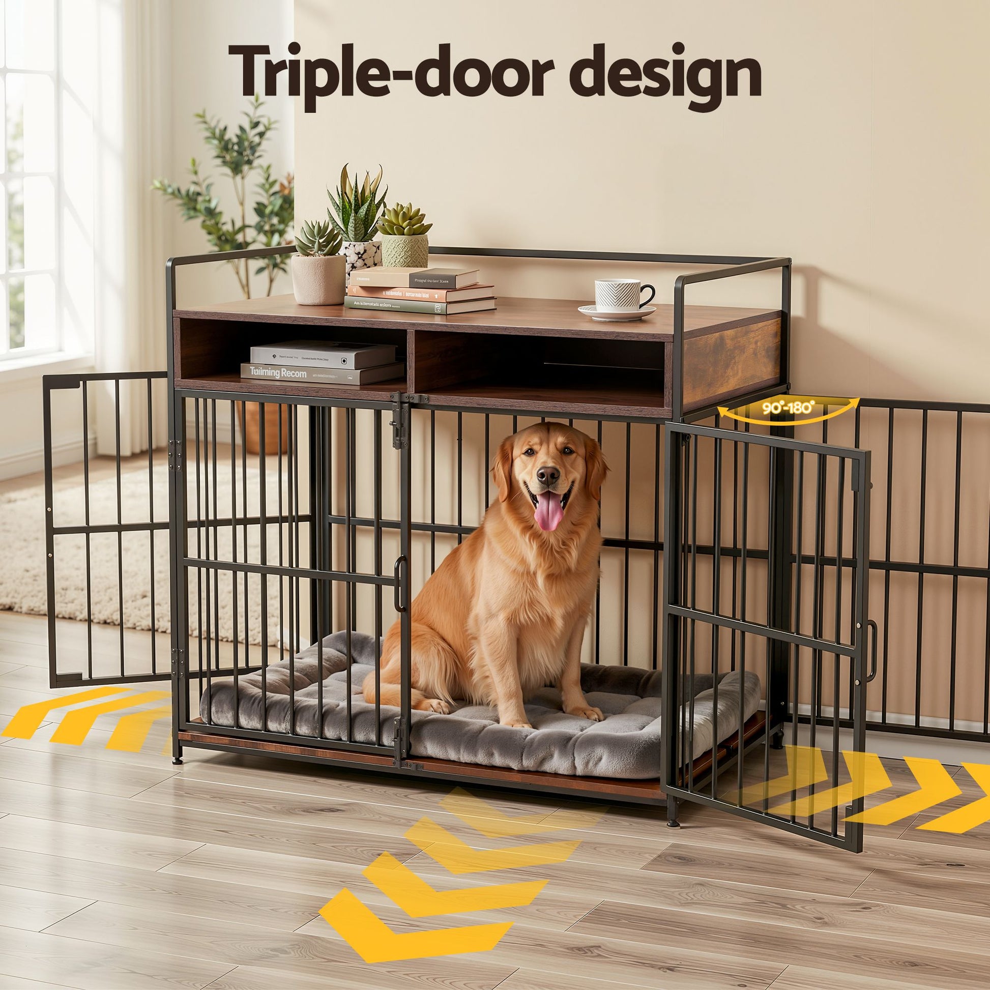 i.Pet 2-in-1 Wooden Dog Crate 104cm Pet Cage Furniture End Table Storage Black - view 6