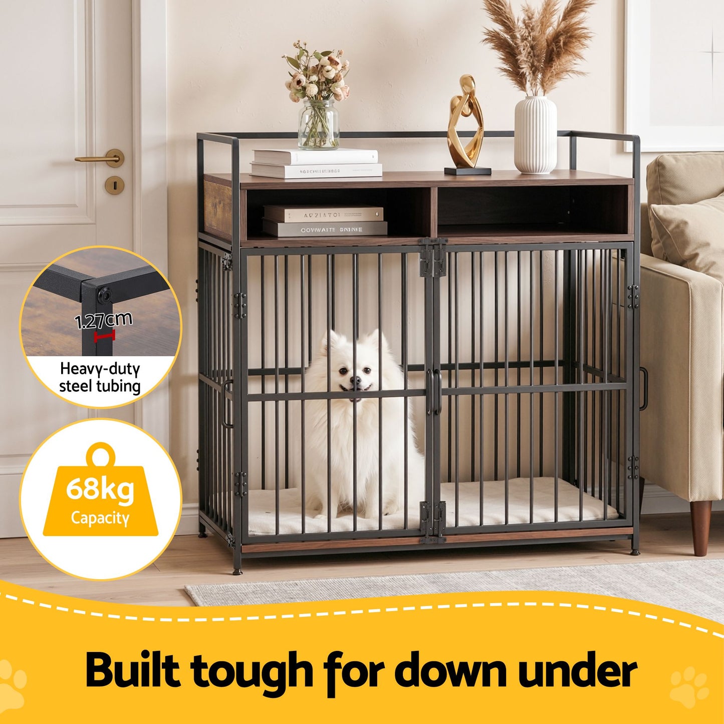 i.Pet 2-in-1 Wooden Dog Crate 104cm Pet Cage Furniture End Table Storage Black - view 7