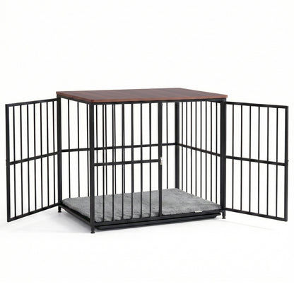 i.Pet Large Dog Crate Furniture 93cm Dog Cage Puppy Pet Wooden Black - view 4