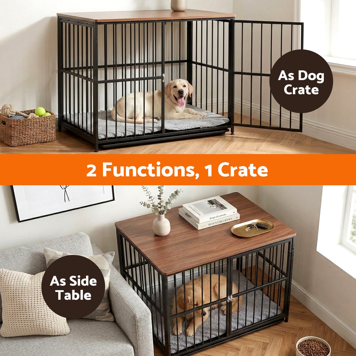 i.Pet Large Dog Crate Furniture 93cm Dog Cage Puppy Pet Wooden Black - view 5