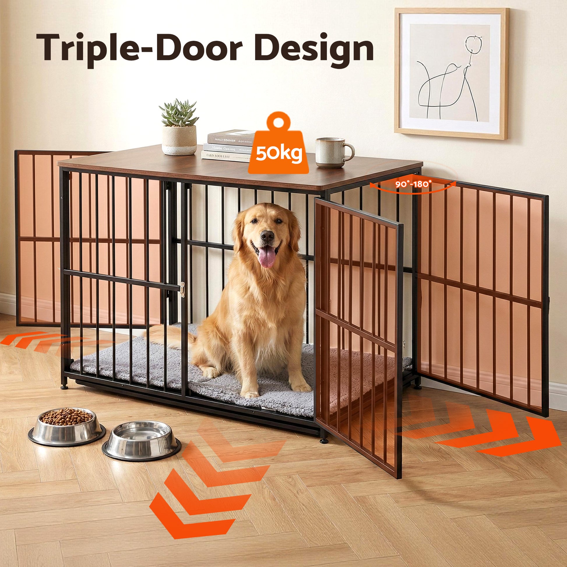i.Pet Large Dog Crate Furniture 93cm Dog Cage Puppy Pet Wooden Black - view 6