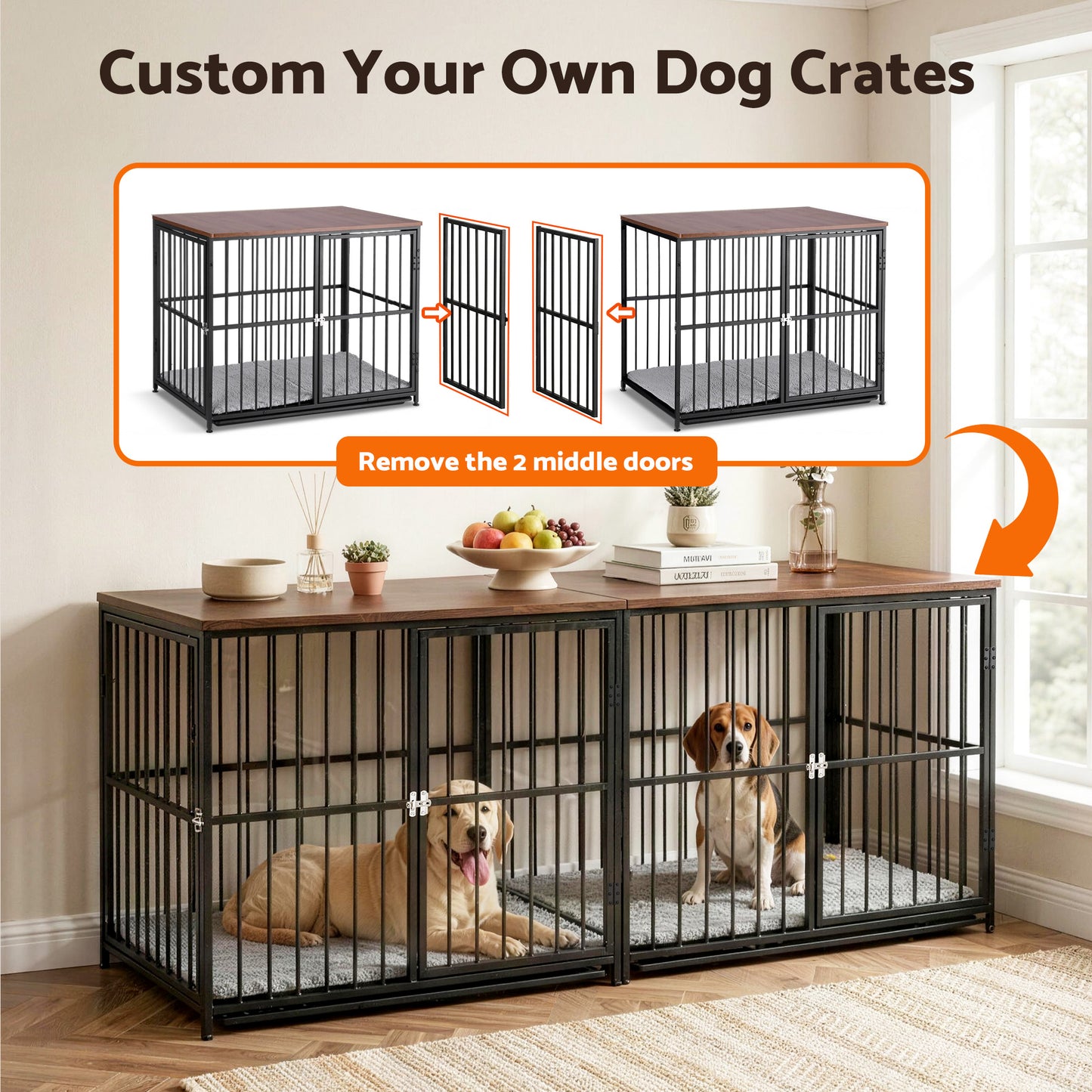 i.Pet Large Dog Crate Furniture 93cm Dog Cage Puppy Pet Wooden Black - view 7