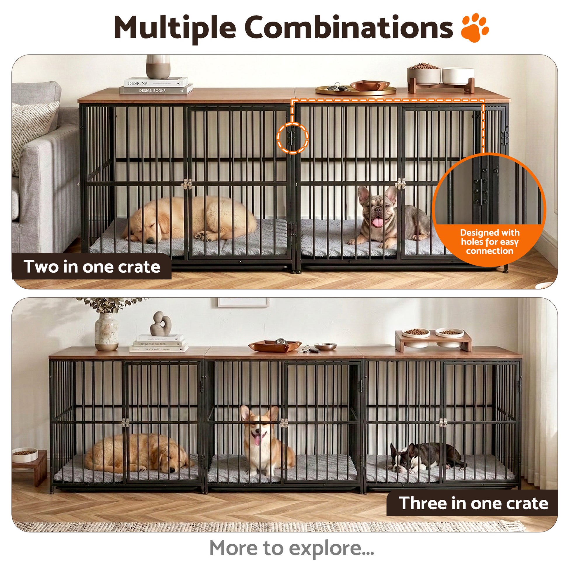 i.Pet Large Dog Crate Furniture 93cm Dog Cage Puppy Pet Wooden Black - view 8