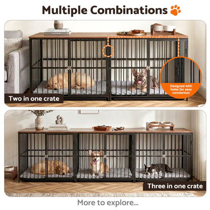 i.Pet Large Dog Crate Furniture 93cm Dog Cage Puppy Pet Wooden Black - view 8
