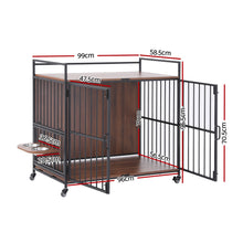 i.Pet 2-in-1 Wooden Dog Crate 99cm Pet Cage Furniture End Table Wheels Black - view 2