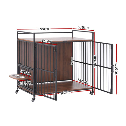 i.Pet 2-in-1 Wooden Dog Crate 99cm Pet Cage Furniture End Table Wheels Black - view 2