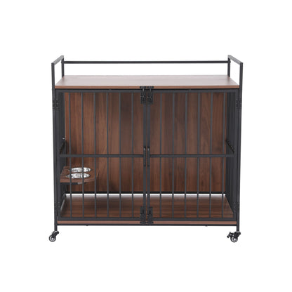 i.Pet 2-in-1 Wooden Dog Crate 99cm Pet Cage Furniture End Table Wheels Black - view 3