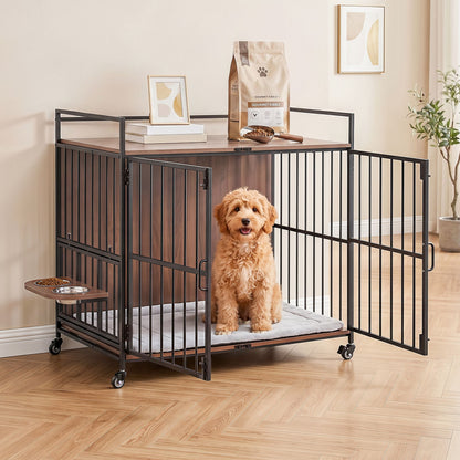 i.Pet 2-in-1 Wooden Dog Crate 99cm Pet Cage Furniture End Table Wheels Black - view 8