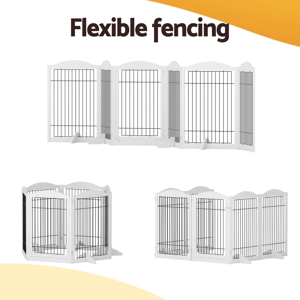 i.Pet Dog Playpen Enclosure 6 Panel Pet Fence Wooden Play Pen - view 4