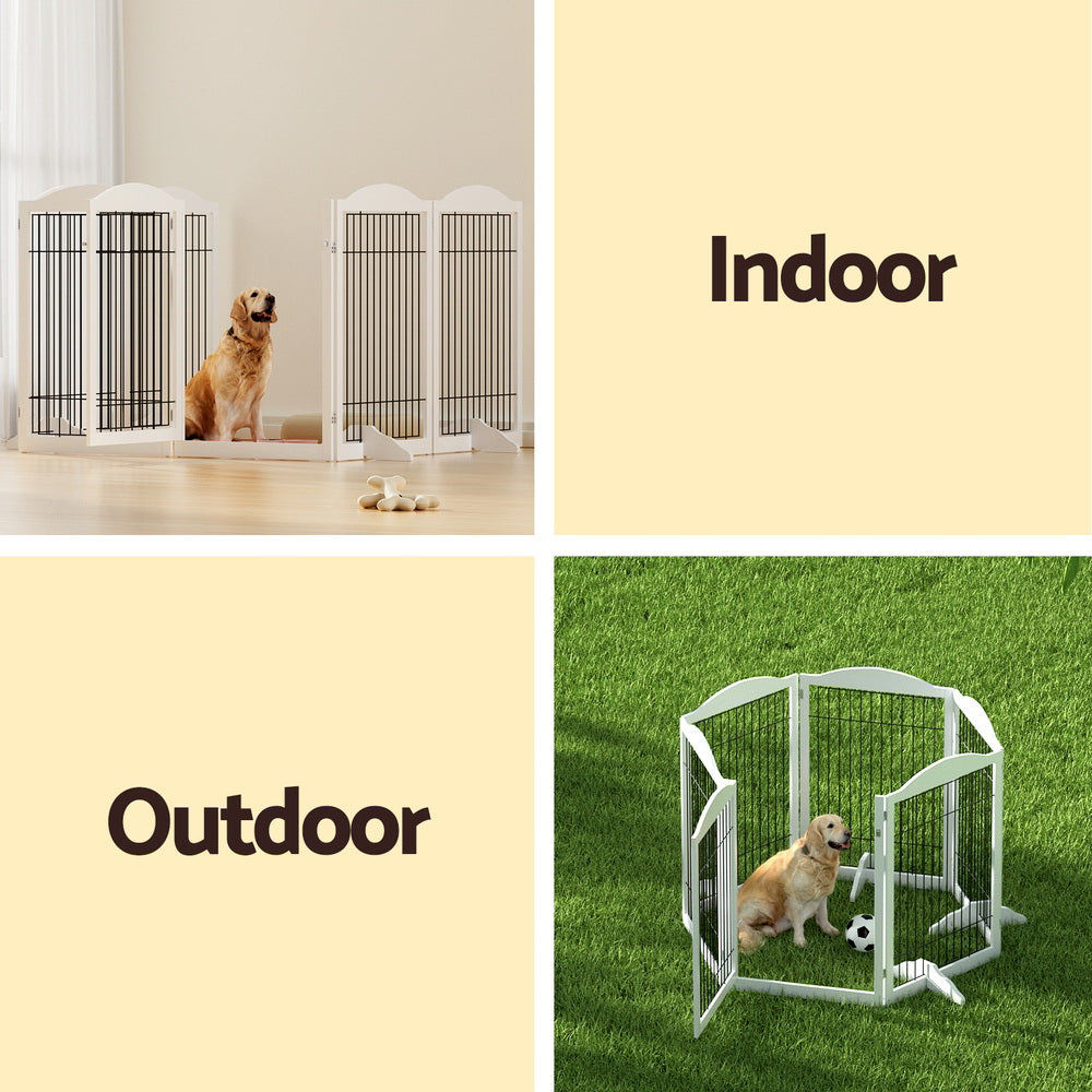 i.Pet Dog Playpen Enclosure 6 Panel Pet Fence Wooden Play Pen - view 5