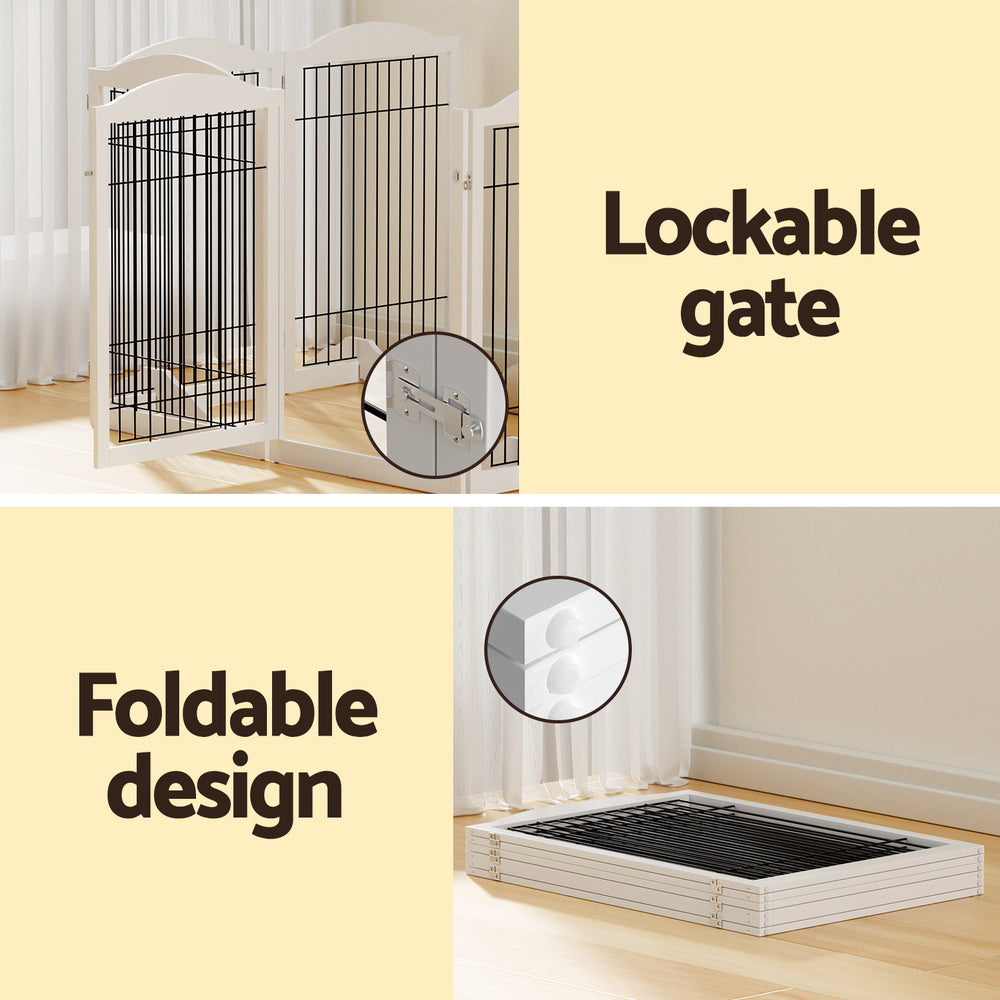 i.Pet Dog Playpen Enclosure 6 Panel Pet Fence Wooden Play Pen - view 6