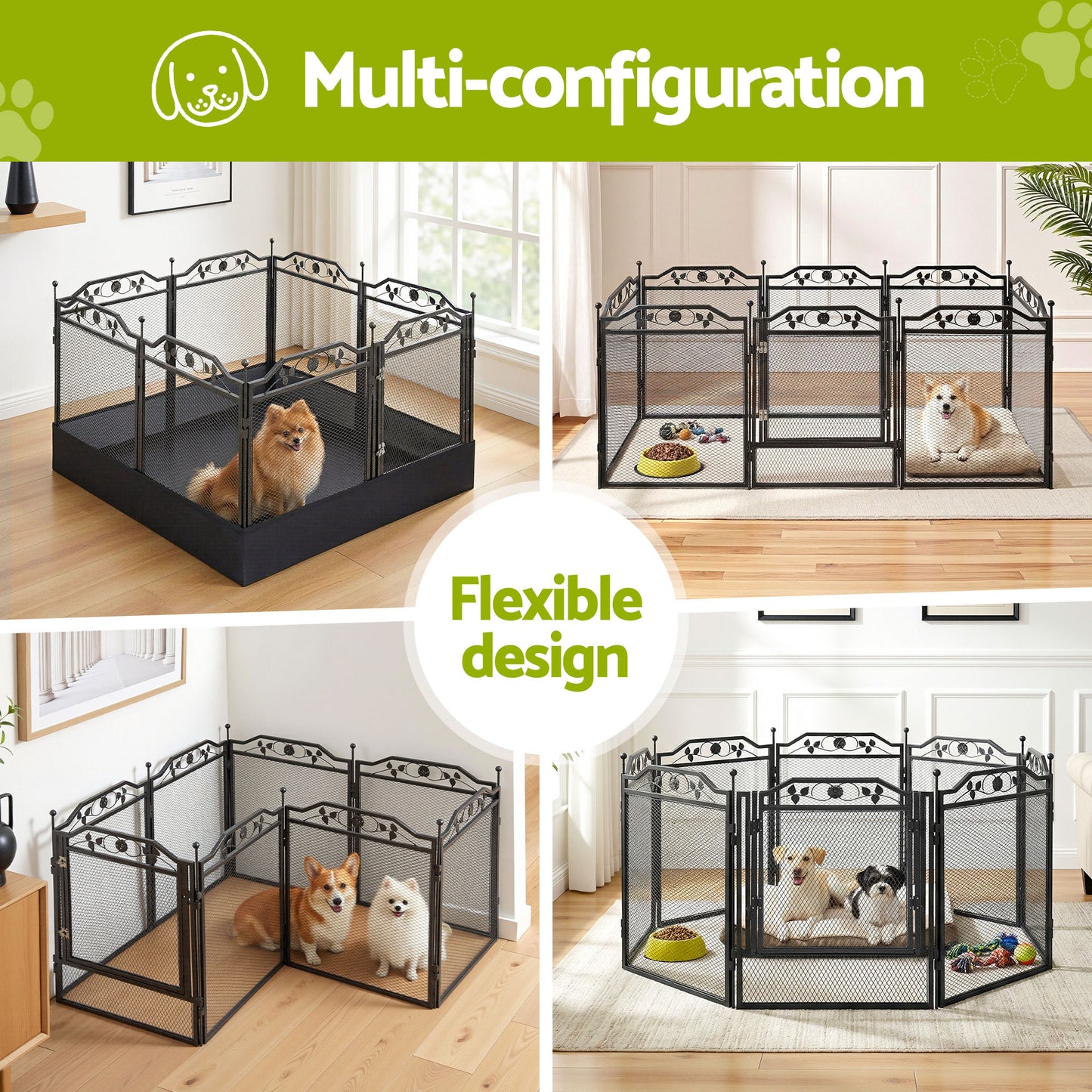 i.Pet Pet Dog Playpen Heavy-Duty Enclosure Multi-Configuration Indoor Outdoor Black - view 4