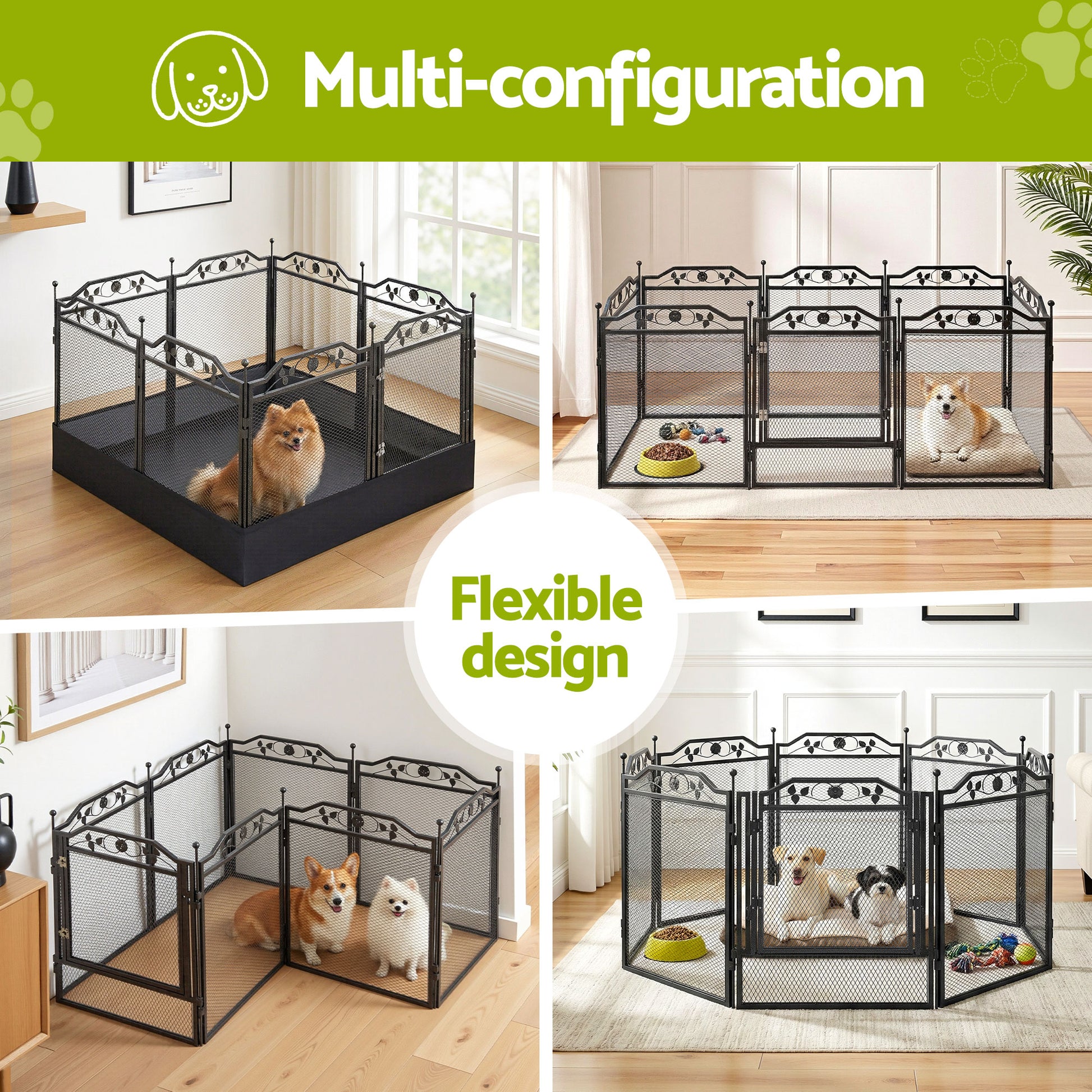 i.Pet Pet Dog Playpen Heavy-Duty Enclosure Multi-Configuration Indoor Outdoor Black - view 4
