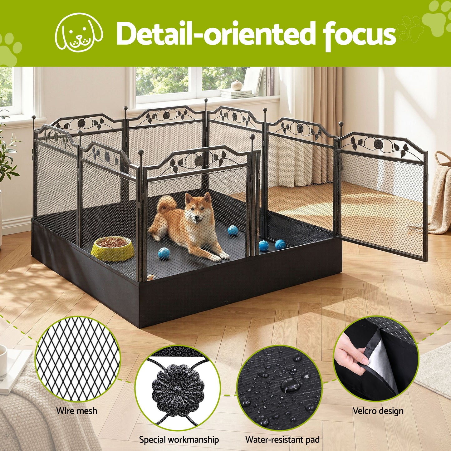 i.Pet Pet Dog Playpen Heavy-Duty Enclosure Multi-Configuration Indoor Outdoor Black - view 5
