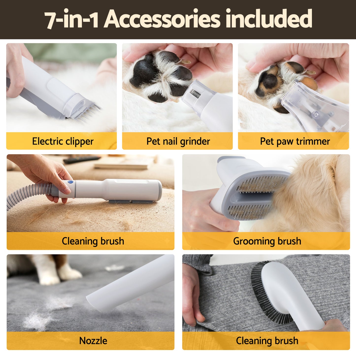 i.Pet Pet Grooming Kit Vacuum Dog Cat Hair Dryer Remover Clipper Brushes Cleaning - view 5