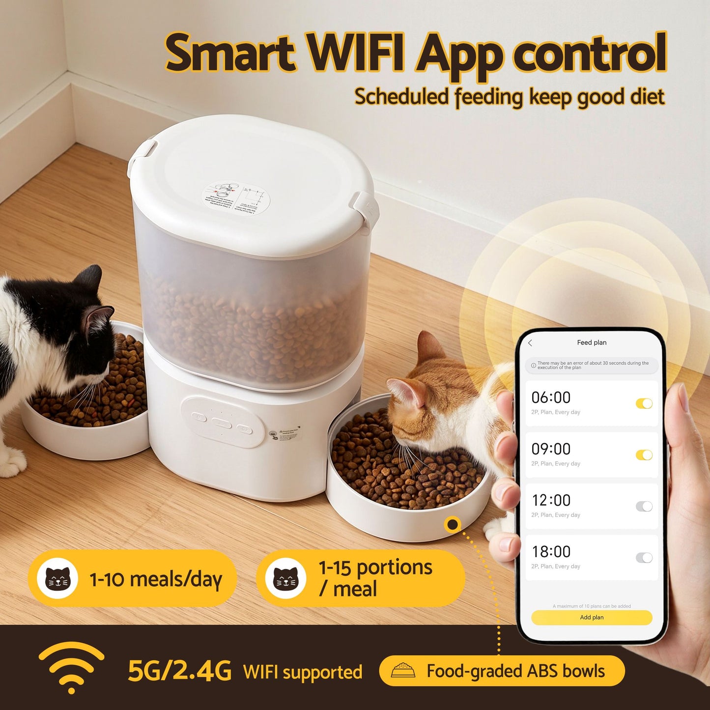 i.Pet 5L Automatic Pet Feeder Dual Bowl Smart Dispenser APP Control Cats Dogs - view 5