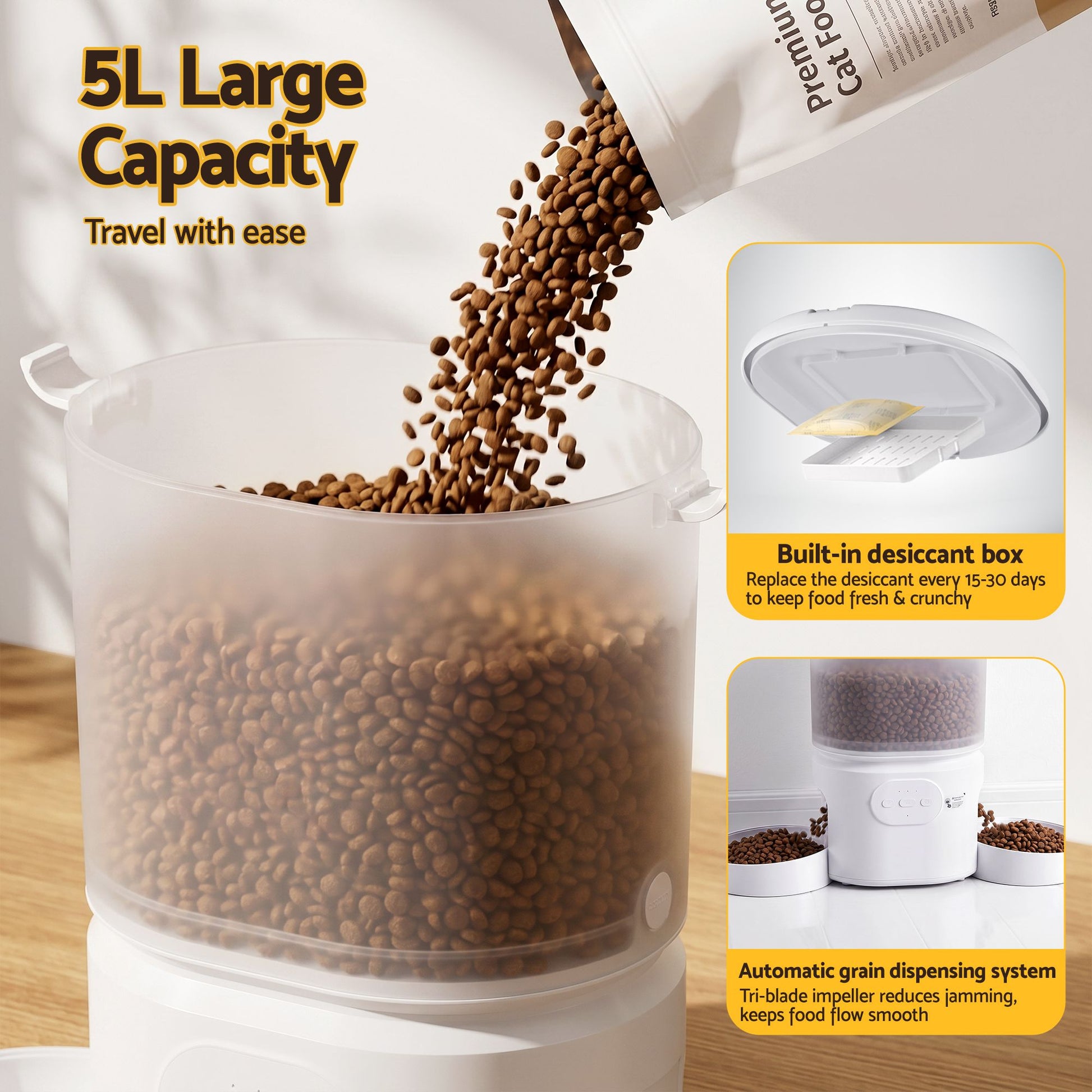 i.Pet 5L Automatic Pet Feeder Dual Bowl Smart Dispenser APP Control Cats Dogs - view 6