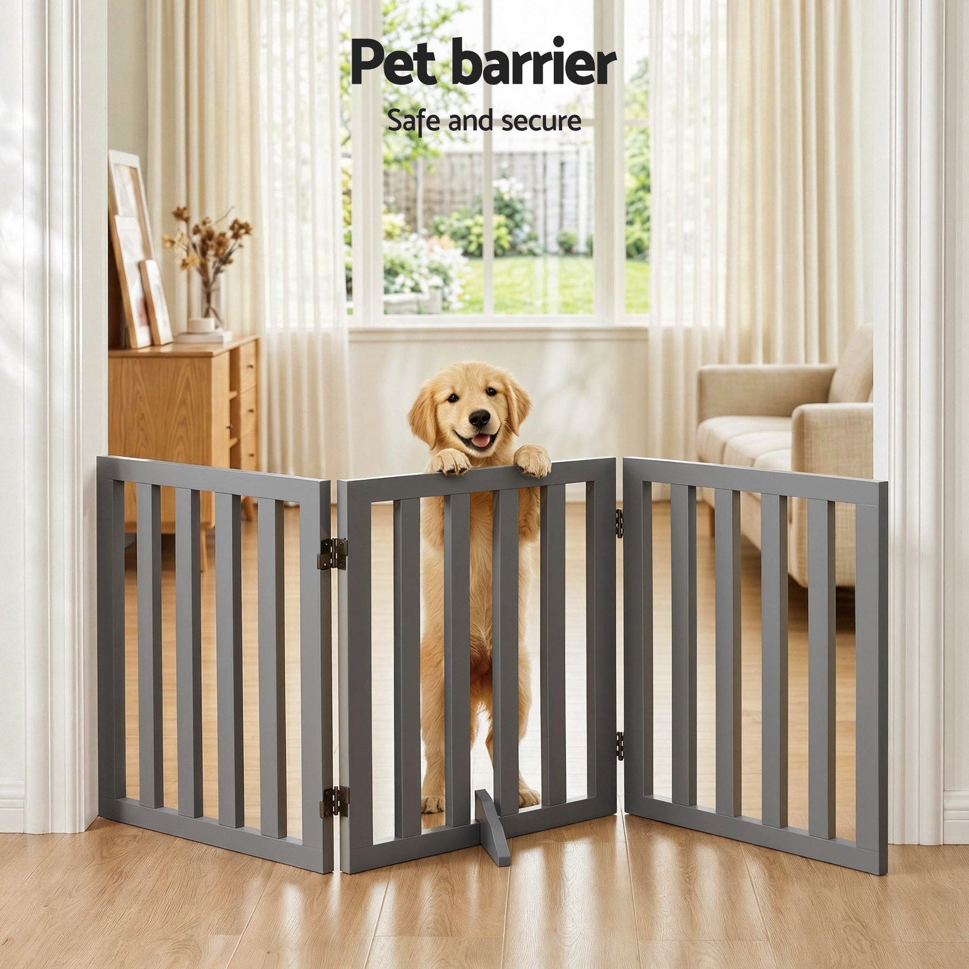 i.Pet Dog Gate Playpen Enclosure 3 Panels Pet Door Fence Wooden Play Pen Stair - view 4
