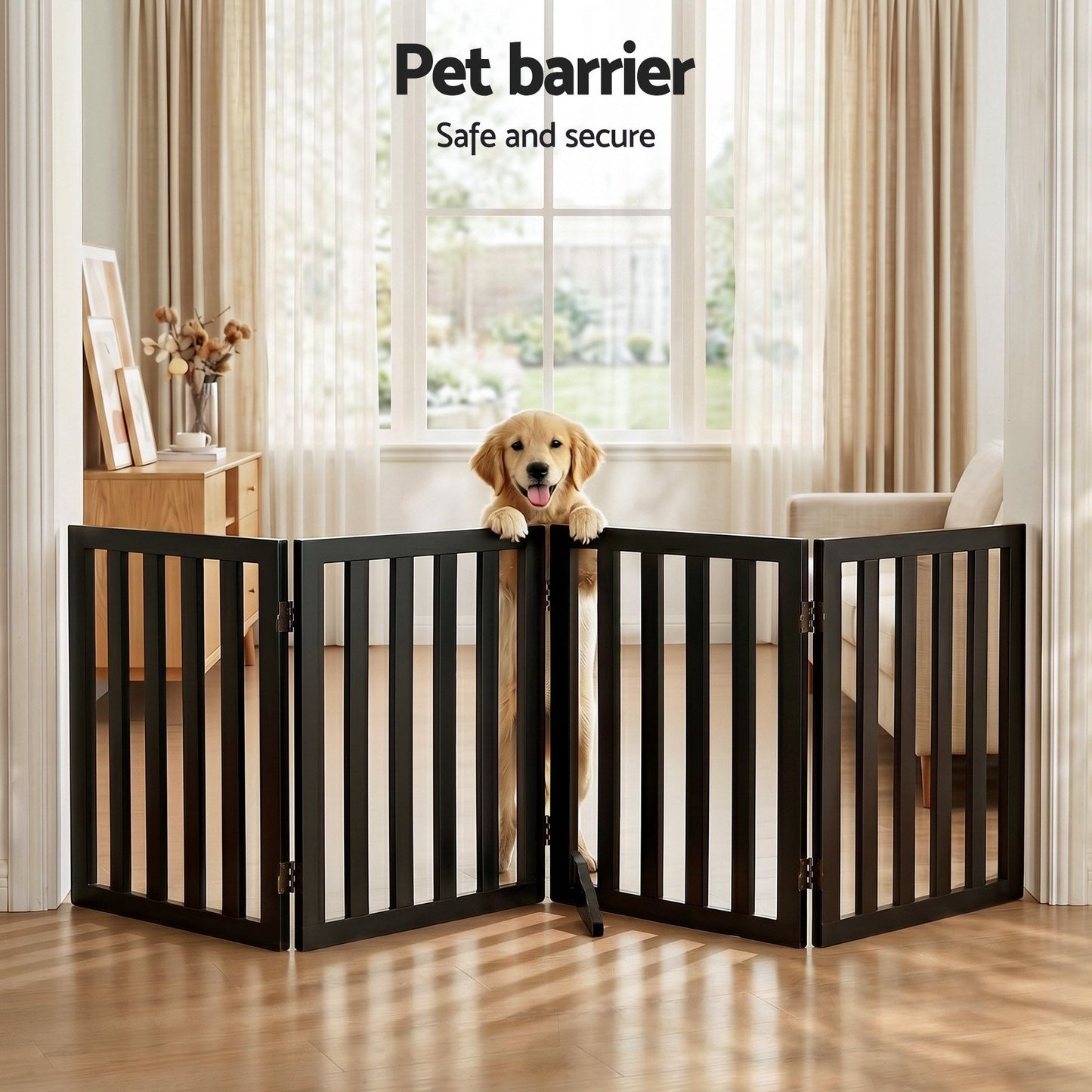 i.Pet Dog Gate Playpen Enclosure 4 Panels Pet Door Fence Wooden Play Pen Stair - view 4
