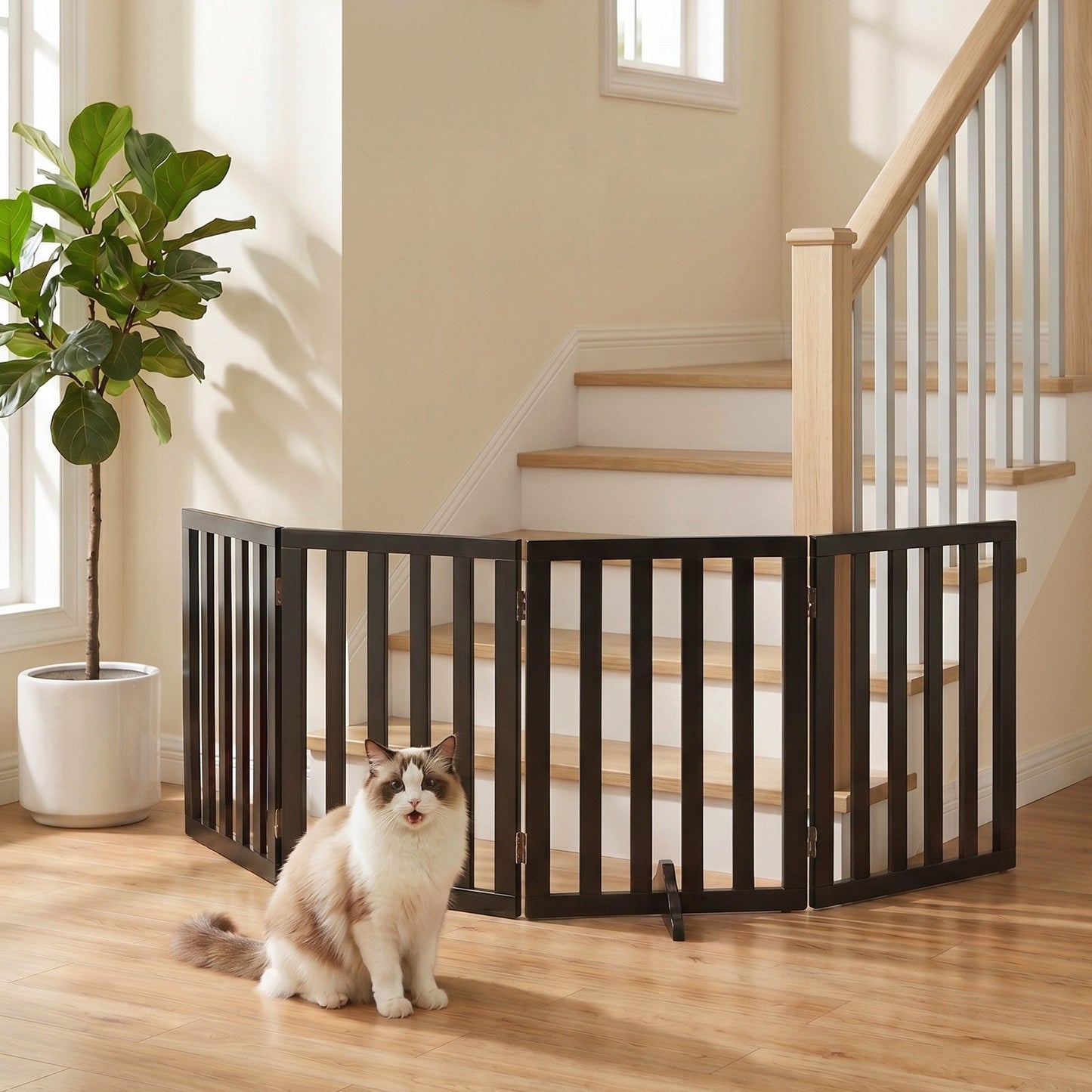 i.Pet Dog Gate Playpen Enclosure 4 Panels Pet Door Fence Wooden Play Pen Stair - view 8